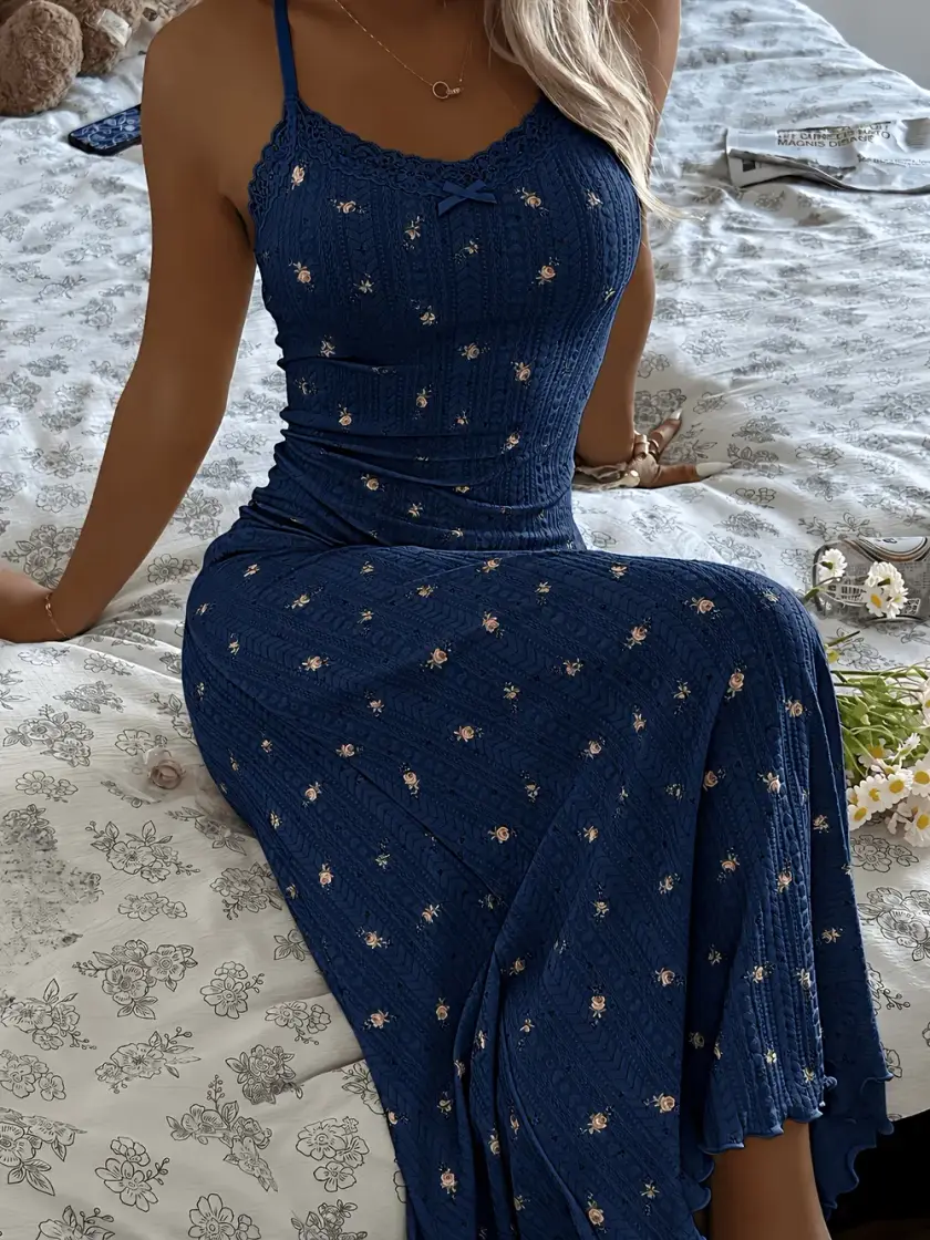 Women's Ditsy Floral Print Lace Cami Nightdress