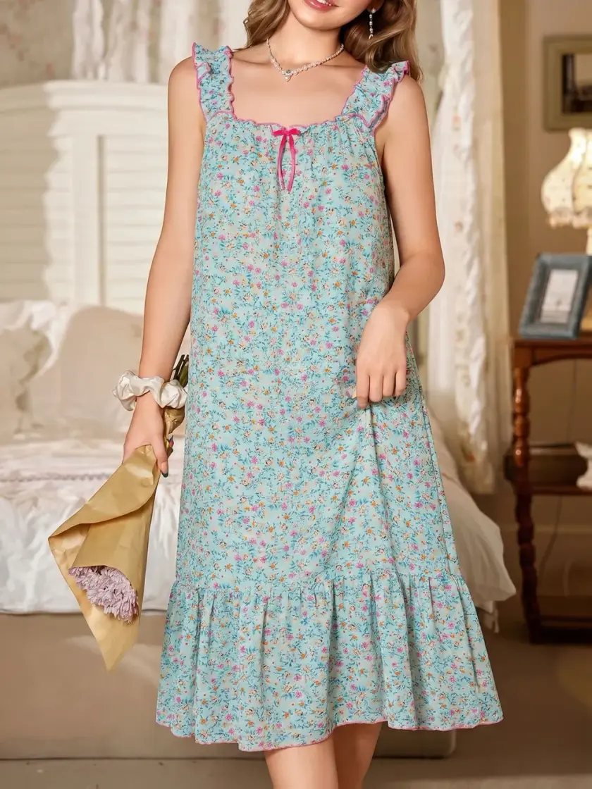 Women's Floral Print Bow Detail Nightdress