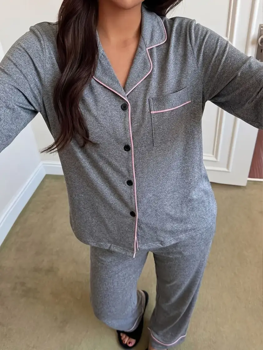 Women's Button Front Long Sleeve Pajama Set