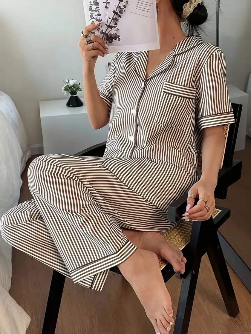 Women's Striped Short Sleeve Pajama Set