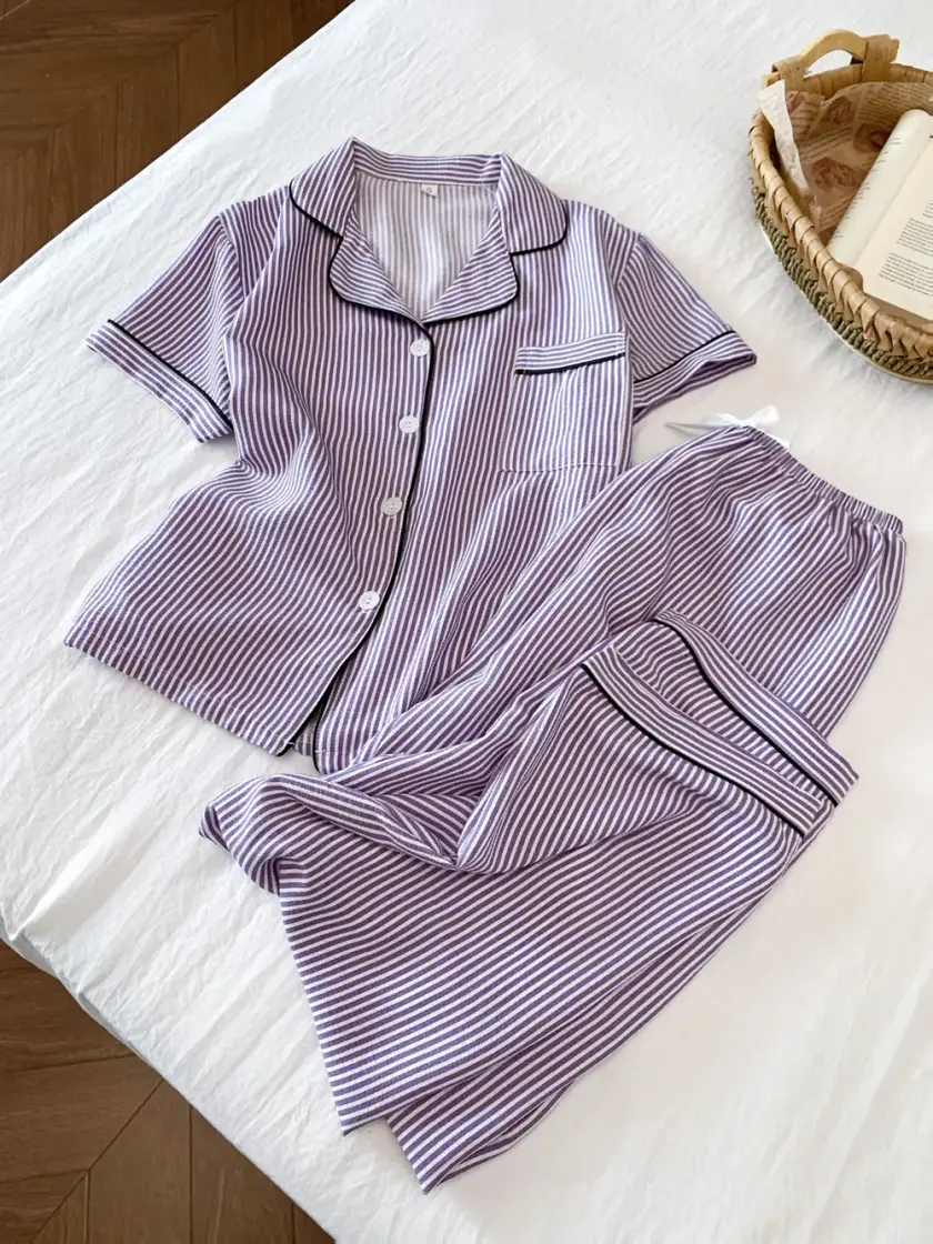 Women's Striped Short Sleeve Pajama Set